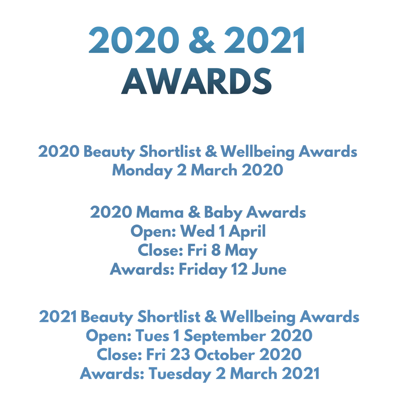 2020-2021 BEAUTY SHORTLIST & WELLBEING AWARDS – UPCOMING DATES – The ...